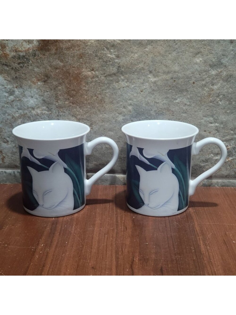 VTG Hallmark Coffee Tea Mug Cup 1987 White Persian Cat With Lily Flowers